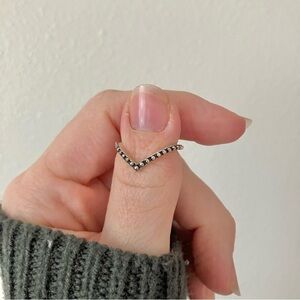 Gunmetal Chevron Dotted Balls Stacking Ring Vintage“Marcelina” 6.5 Silver Minim